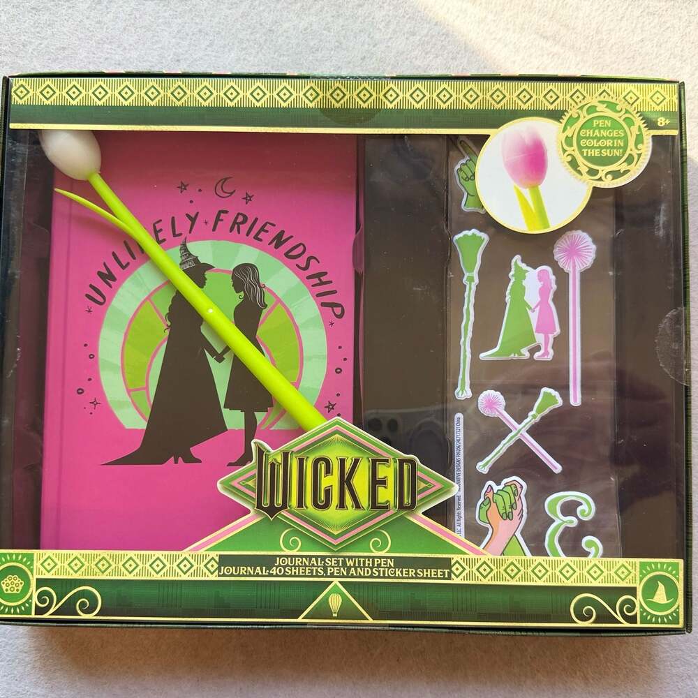 Wicked Glinda Elphaba Unlikely Friendship Journal Set Pen Stickers New